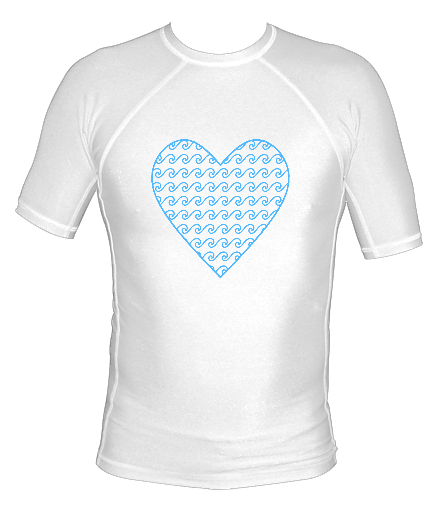 UnSponsored Adult Cute Wave Heart Long & Short White Rashguard Swim Shirt