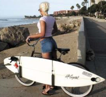 Surfboard Bike Racks - Moved by Longboard, Moped, Shortboards and SUP Racks